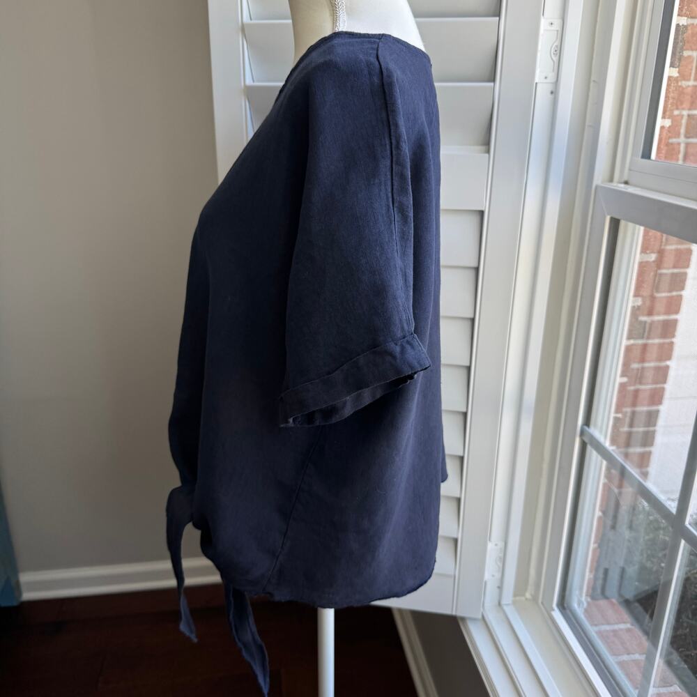 CHERISHH Top Womens Large Navy 100% Linen Front Tie Coastal Beachy Resort Wear - Picture 5 of 12